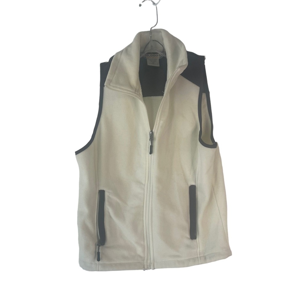 10,000 ft Above Sea Level Mens Small Fleece Vest Ivory‎ Black Full Zip Outdoor